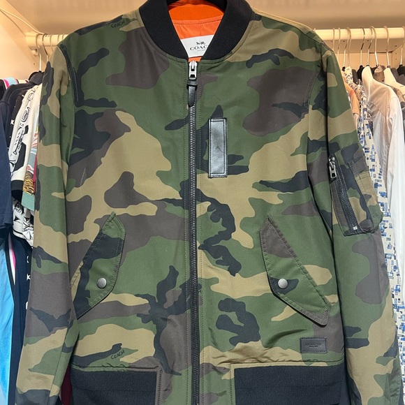Coach Green and Brown Camouflage Bomber Jacket - S